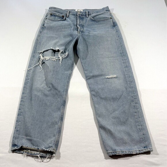 Agolde Jeans Womens 90s Denim Button Fly Wide Leg Crop Distressed Hi Rise Sz 28 - Picture 1 of 16